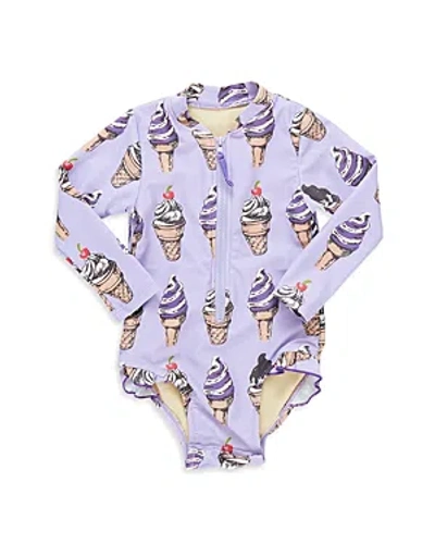 Pink Chicken Girls' Arden Long Sleeve One Piece Swimsuit - Baby In Lavender Soft Serve