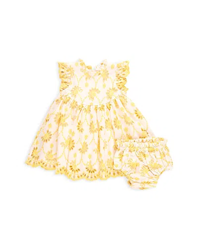 Pink Chicken Girls' Cynthia Eyelet Dress Set - Baby In Bright Yellow Eyelet