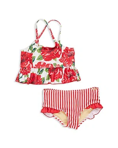 Pink Chicken Girls' Joy Two Piece Swimsuit - Little Kid In Red Peonies