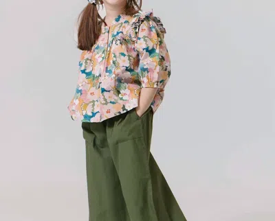 Pink Chicken Kids' Girls Kalani Button Up Top In Watercolor Floral In Multi