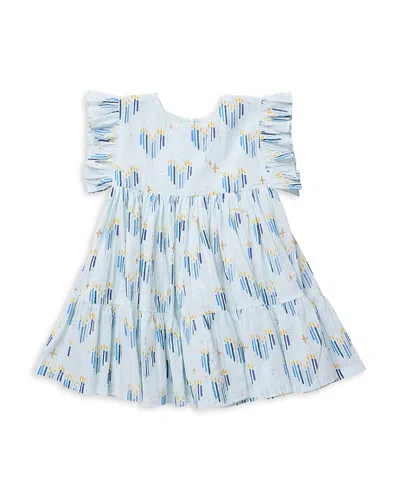 Pink Chicken Girls' Kit Cotton Menorah Hearts Dress Little Kid In Blue