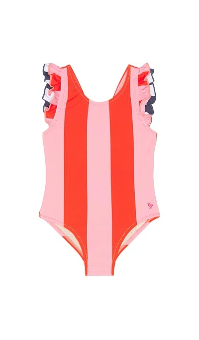 Pink Chicken Girls Liv Swimsuit In Pink Wide Stripe With Red Stripe
