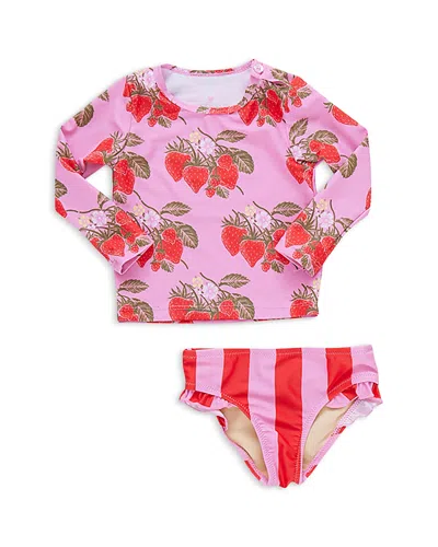 Pink Chicken Girls' Print Long Sleeved Rash Guard Two Piece Swimsuit - Baby In Pink Wild Strawberries