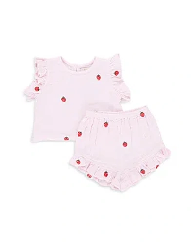 Pink Chicken Girls' Roey Cotton Gauze Top & Bloomer Set - Baby In Strawberry