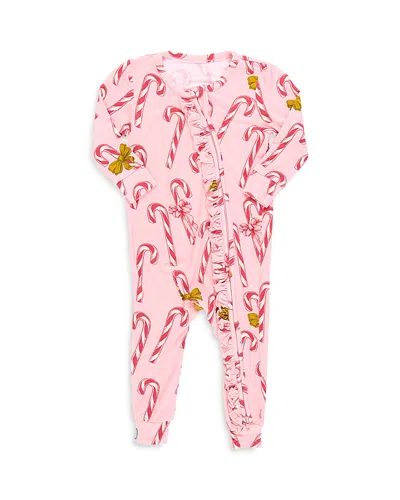 Pink Chicken Kids' Girls' Ruffled Printed Coverall - Baby In Pink Candy Cane Lane