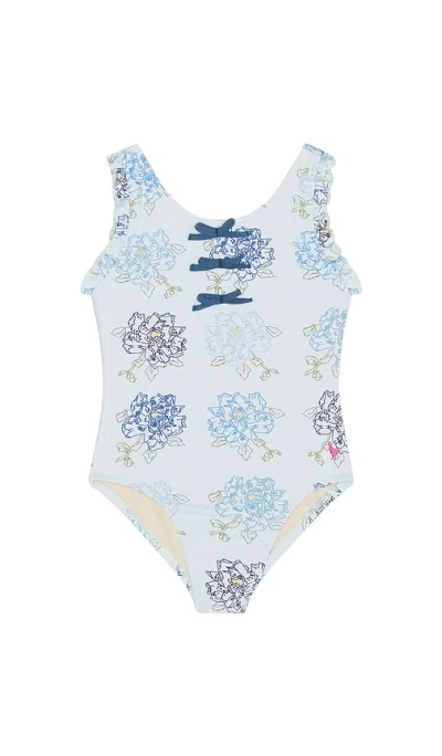 Pink Chicken Girls Sylvie Bow Swimsuit In Blue Quilt Floral
