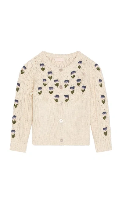 Pink Chicken Girls Tari Tassel Sweater In Cream Flower Embroidery