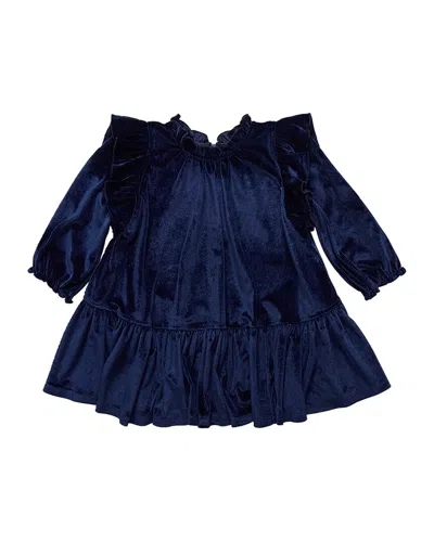 Pink Chicken Girls Velour Harper Dress In Blue