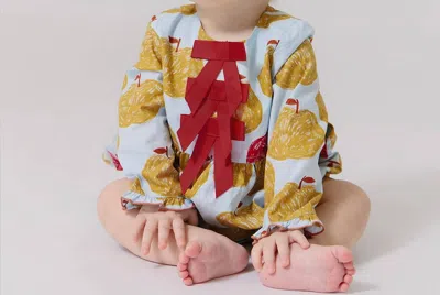 Pink Chicken Kids' Hermione Bubble Romper In Gold Apples In Multi
