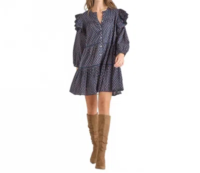 Pink Chicken Kalani Double Ruffle Mini Dress In Navy Carnation In Multi