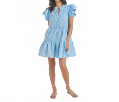 Pink Chicken Kalani Ruffle Dress In Blue Dewdrop Block Print