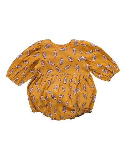Pink Chicken Kid's Brooke Bubble Romper In Flying Footballs In Yellow