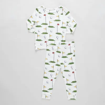 Pink Chicken Kid's Golf Tournament Bamboo Pajamas In Cream In Multi