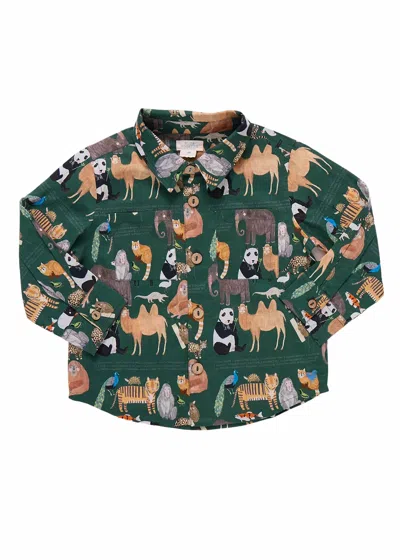 Pink Chicken Kid's Jack Animals Long Sleeve Shirt In Green