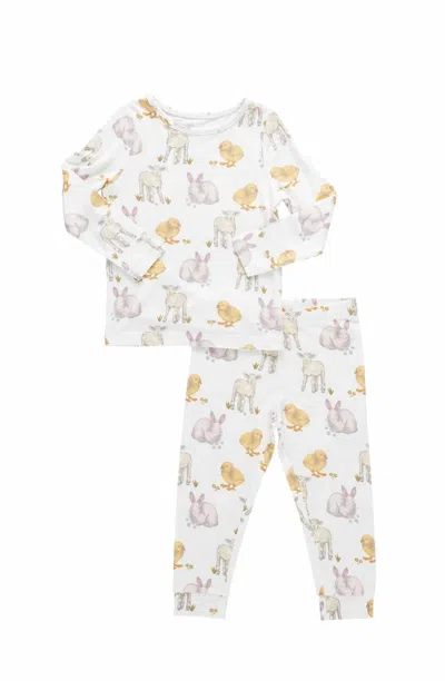 Pink Chicken Kids Bamboo Pajama Set In Easter Friends In White
