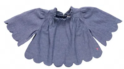 Pink Chicken Kids Scallop Misha Top In Blue - Chambray