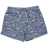 Pink Chicken Men's Swim Trunk In Bluestone Multi Fishies In Blue