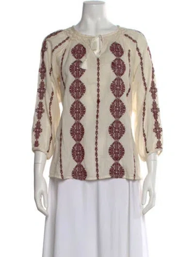 Pre-owned Pink Chicken Patterned Tie Neck Top In Neutral