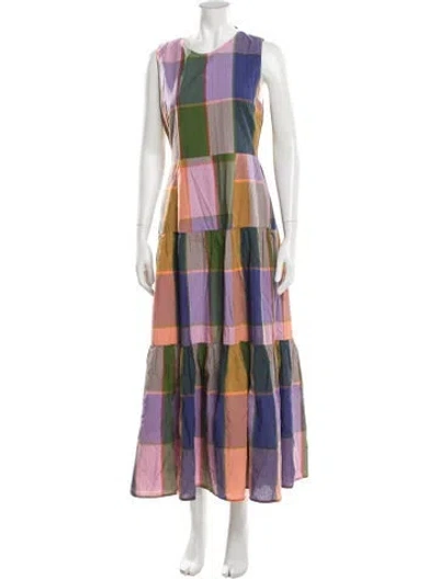 Pre-owned Pink Chicken Plaid Print Long Dress In Multi