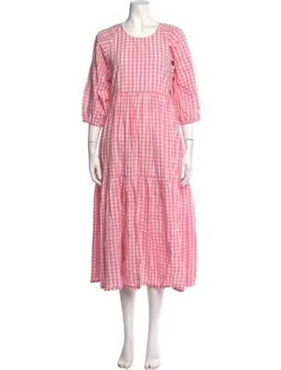 Pre-owned Pink Chicken Plaid Print Long Dress In Pink