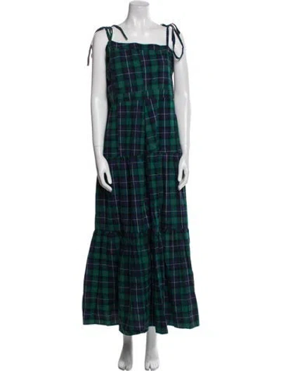 Pre-owned Pink Chicken Plaid Print Long Dress W/ Tags In Green