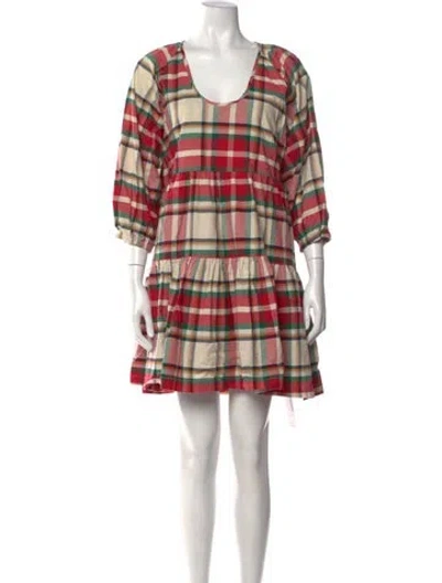 Pre-owned Pink Chicken Plaid Print Mini Dress In Red
