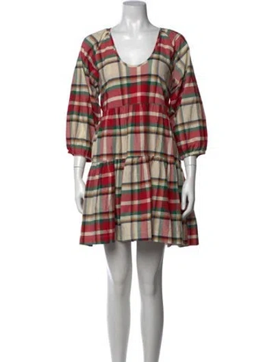 Pre-owned Pink Chicken Plaid Print Mini Dress W/ Tags In Red