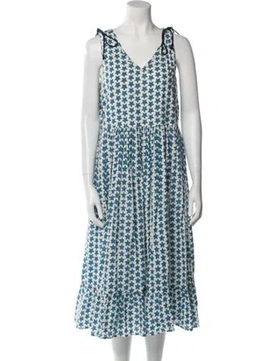 Pre-owned Pink Chicken Polka Dot Print Midi Length Dress In Blue