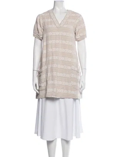 Pre-owned Pink Chicken Printed V-neck Tunic In White