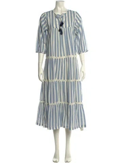 Pre-owned Pink Chicken Striped Long Dress In Blue