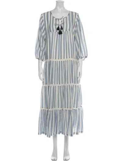 Pre-owned Pink Chicken Striped Long Dress In Blue