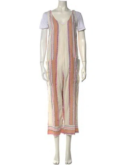 Pre-owned Pink Chicken Striped V-neck Jumpsuit In Neutral