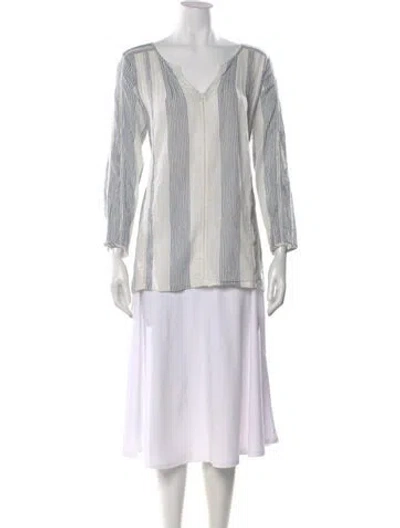 Pre-owned Pink Chicken Striped V-neck Top In White