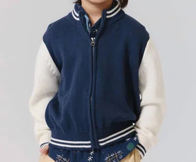 Pink Chicken Kids' Varsity Zip Sweater In Navy In Blue
