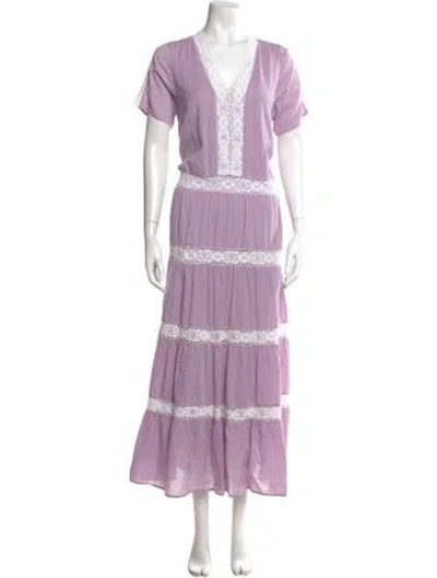 Pre-owned Pink Chicken V-neck Long Dress In Purple