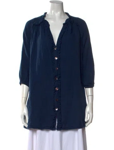 Pre-owned Pink Chicken V-neck Three-quarter Sleeve Blouse In Blue