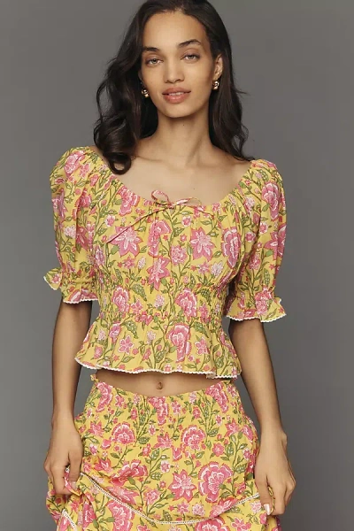 Pink City Prints 100% Cotton Katie Peplum Top In Multi
