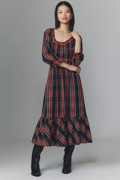 Pink City Prints Agatha Scoop-neck Ruffle-hem Midi Dress In Multi
