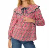 Pink City Prints Apple Long Sleeve Blouse In Candy Pink In Blue