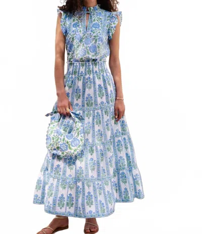 Pink City Prints Arles Midi Skirt In Meadow Border In Blue