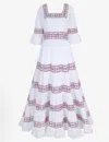 Pink City Prints Celine Dress In Rose Cross Stitch In Multi