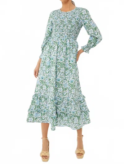 Pink City Prints Isabel Smocked Dress In Vintage Jungle In Green