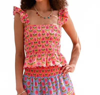 Pink City Prints Jessica Top In Peach Buta In Multi