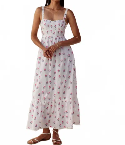 Pink City Prints Malibu Midi Dress In Jaipur Ditsy In Beige