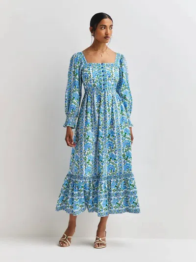 Pink City Prints Margarita Dress In Sapphire Border In Blue