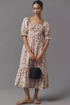 Pink City Prints Simone Puff-sleeve Square-neck Midi Dress
