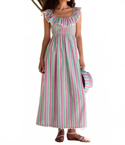 Pink City Prints Susie Midi Dress In Mint Stripe In Multi