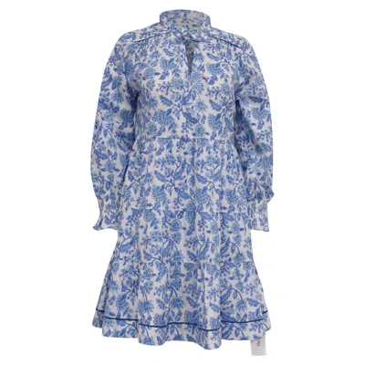 Pre-owned Pink City Prints Women's Martha Mini Dress In Blue Cotton