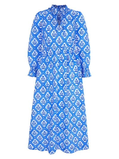 pink city prints amelia dress Pink City Prints Esme Long Sleeve Oversized Collar Midi Dress