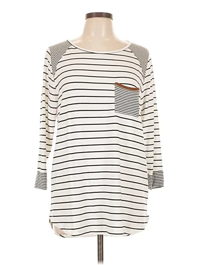 Pre-owned Pink Clover Long Sleeve Top Ivory Boatneck Tops In White